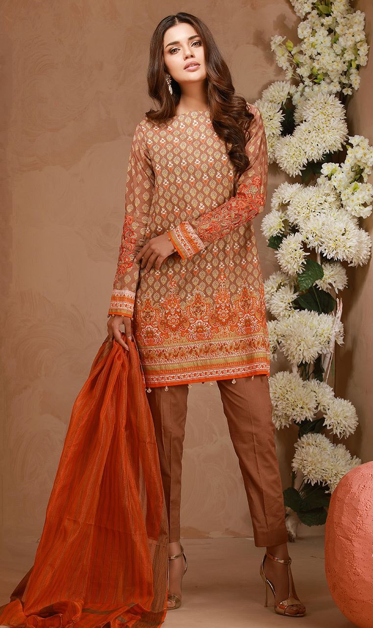 Orient Embroidered Lawn Brown Ready to Wear 3Pcs Dress Rawaaj.UK