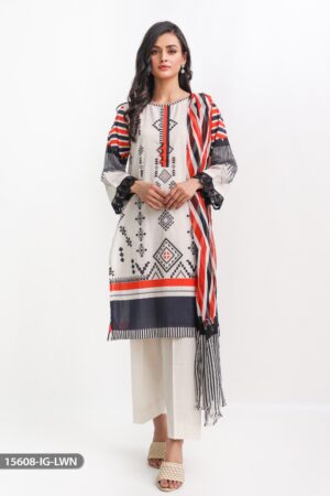 ShaPosh Printed Lawn Grey 3Pcs Suit