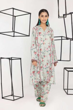 Printed Linen Green 2pcs Unstitched Suit