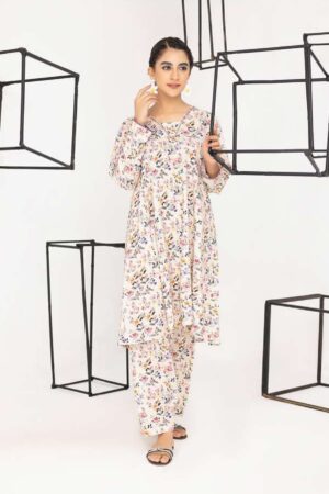 Printed Linen White 2pcs Unstitched Suit