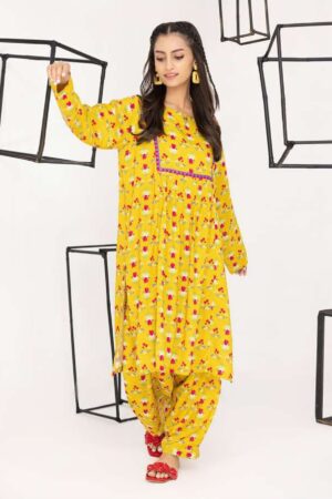 Printed Linen Yellow 2pcs Unstitched Suit
